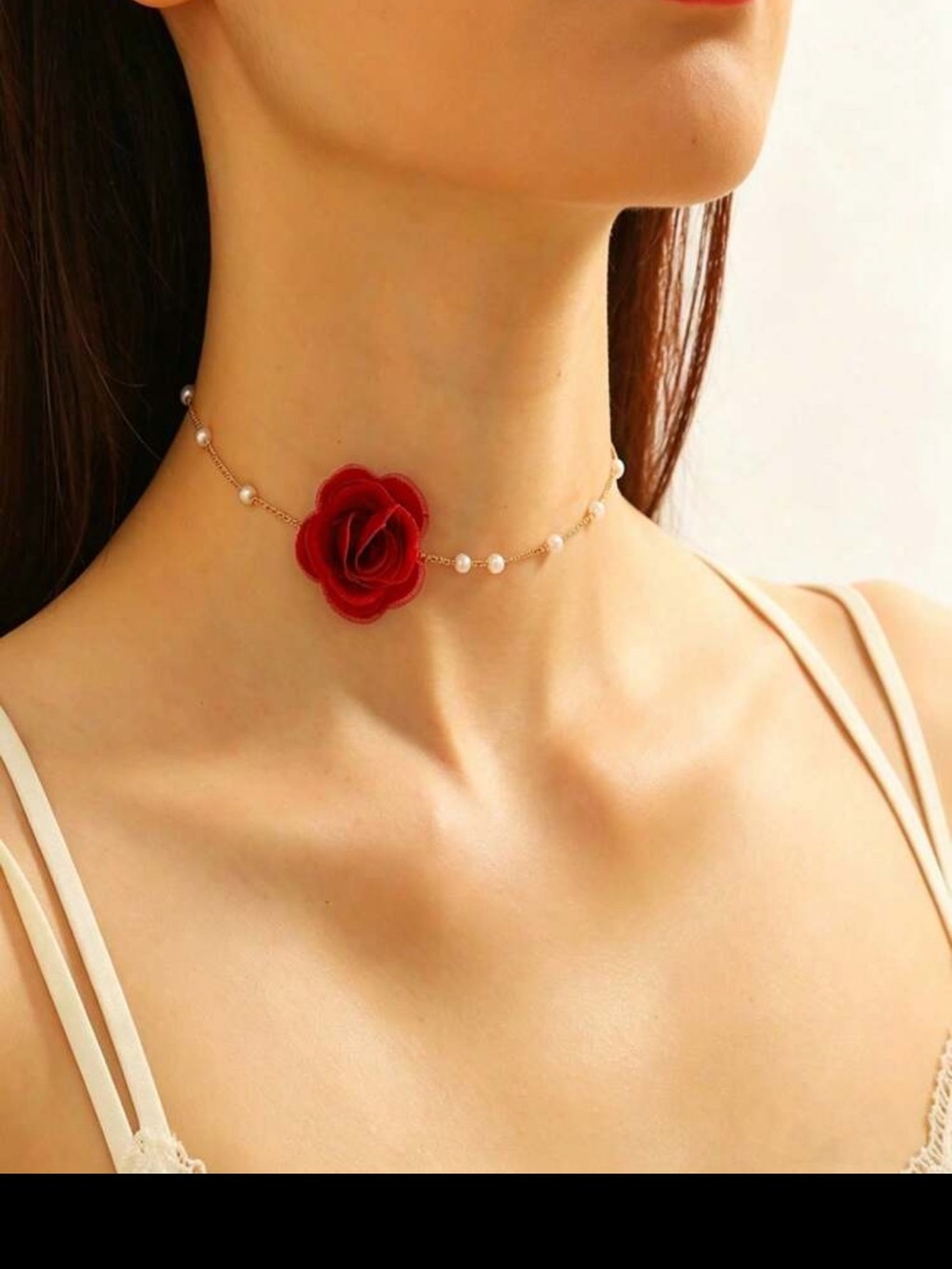 Red Rose Pearl Choker Necklace
